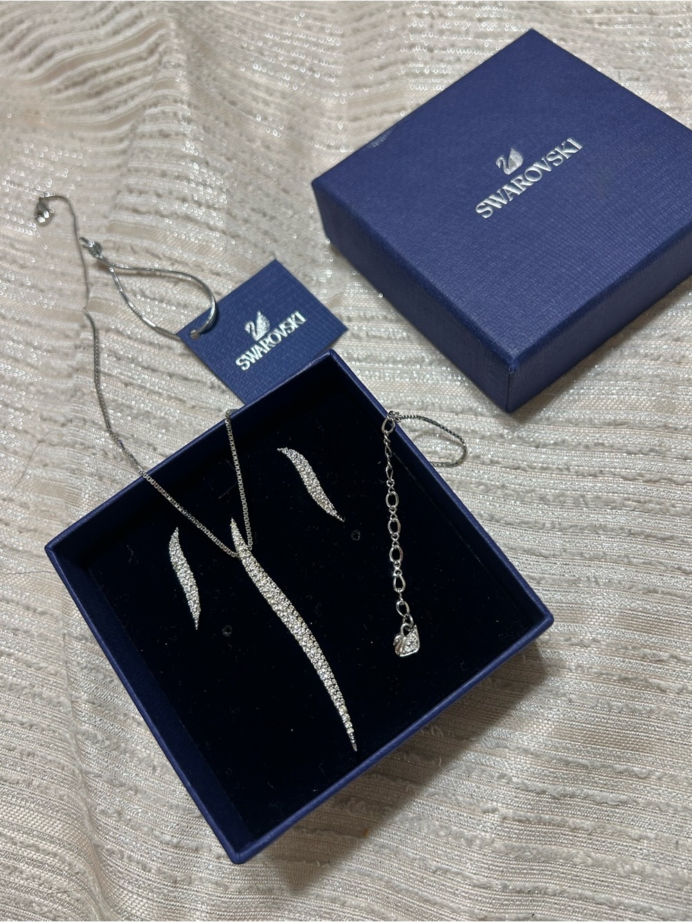 Swarovski Silver-Tone Crystal Drop Necklace and Earrings Set